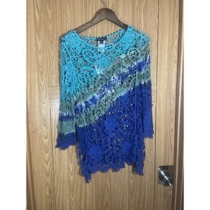 Tribal Crochet Top NWT Blues S L